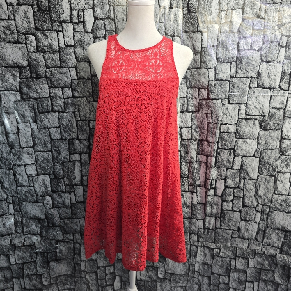 Free People Elegant Red Lace Crochet Mini Dress Size XS